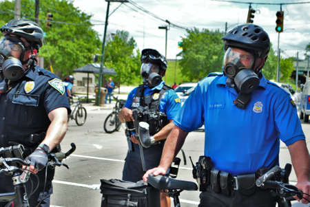 Dayton, Ohio United States 05/30/2020 police officers controlling the crowd at a black lives matter...
