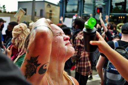 Dayton, Ohio, United States 05/30/2020 protesters at a black lives matter rally after being sprayed...