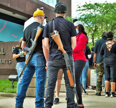 Dayton, Ohio, United States 05/30/2020 protesters carrying guns at a black lives matter rally
