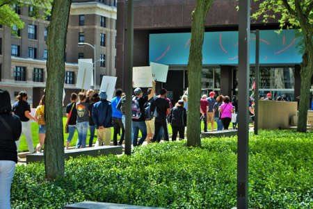 Dayton, Ohio, United States 05/30/2020 protesters at a black lives matter rally marching down the...
