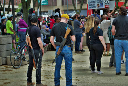 Dayton, Ohio, United States 05/30/2020 protesters carrying guns at a black lives matter rally