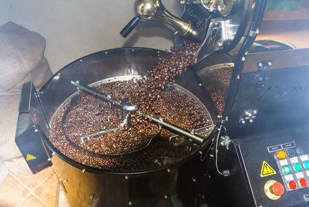 Coffee roasting with roasting machine in Boquete, Panamaの写真素材