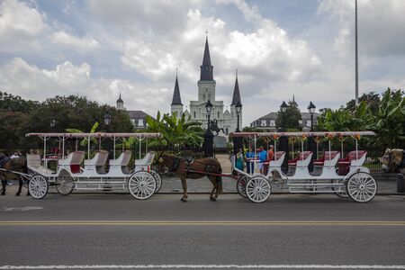 Carriage in front of nice castle, New Orleans at daytimeの写真素材