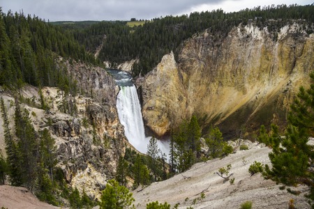 Waterfall in Grand Canyon of Yellowstone, Wyomingの写真素材