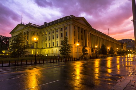 Nice houses at sunset after rain in Washington, DCの写真素材