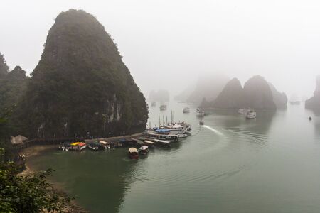 Halong Bay in Vietnam at foggy weatherの写真素材