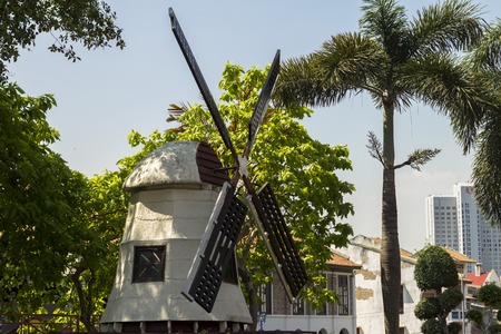 Historic Wind mill in the town of Melaka, Malaysiaの写真素材