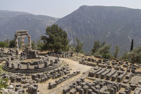Ancient temples of Delphi on the countryside of Greece