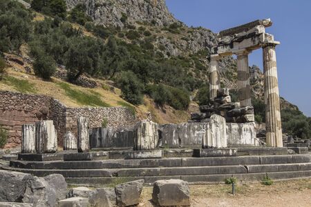 Ancient temples of Delphi on the countryside of Greeceの写真素材