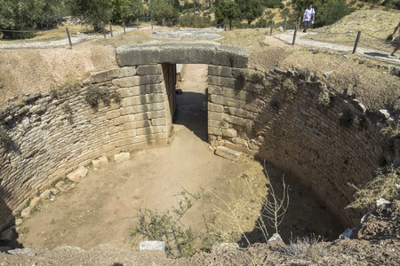 Ancient gate at the archeological site Mycenae, Greeceの写真素材