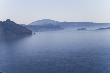 View on the cycladic sea from Santorini, Greeceの写真素材