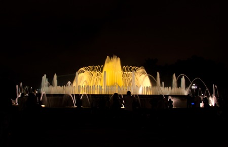 Illuminated fountain in Barcelona called fontana magicaの写真素材