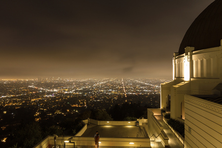 Griffith Observatory in Los Angeles at night, before closingの写真素材