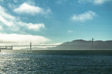 Golden Gate Bridge in fog, San Francisco, USAの写真素材