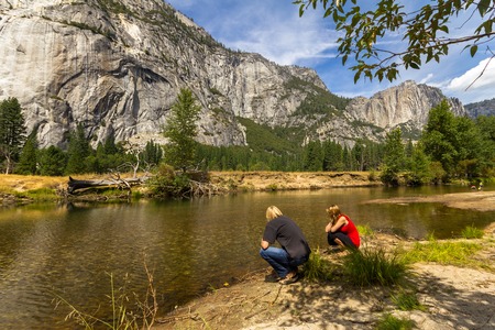 Lake and mountains in Yosemite National Park, California, USAの写真素材