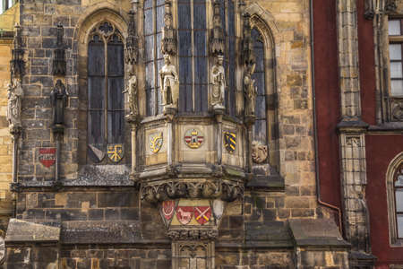 The wall of town hall in center of Pragueの写真素材
