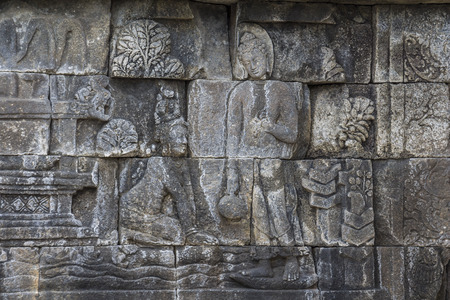 Ancient stone reliefs in Borobudur temple, Indonesiaの写真素材