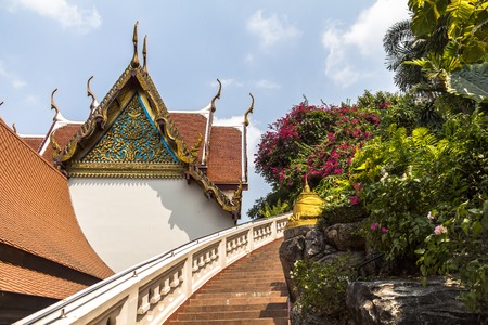 Stairs up to Golden Mount temple in Bangkok, Thailandの写真素材