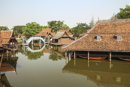 Floating village in ancient city near Bangkok, Thailandの写真素材