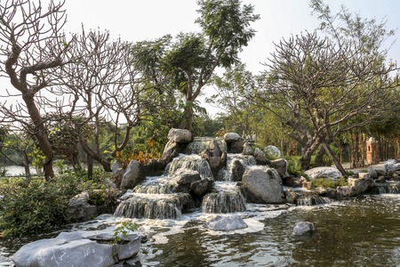 Water cascade in ancient city near Bangkokの写真素材