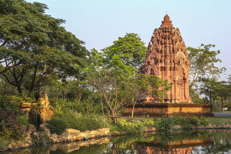 Nice temple at the water in ancient city near Bangkok, Thailandの写真素材