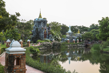 Beautiful lake in park of ancient city, Bangkok, Thailandの写真素材