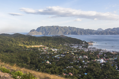 View on the bay of Coron from high hill in the philippinesの写真素材