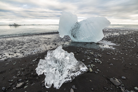 Ice rocks on the shore of diamond beach, Iceland