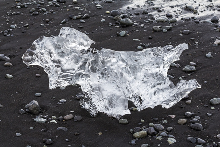 Crystal ice on black diamond beach, Iceland
