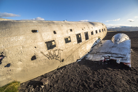 Famous plane wreck DC-3 after sunrise in Iceland