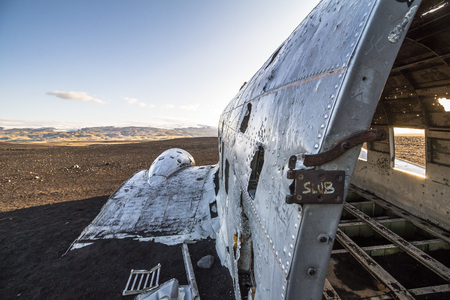 Famous plane wreck DC-3 after sunrise in Iceland