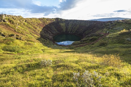 Kerid volcano crater on golden circle route, Icelandの写真素材