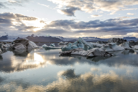 Beautiful glacier lagoon Jokulsarlon at sunset, Icelandの写真素材