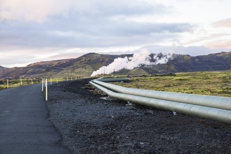Icelandic landscape on golden circle at sunset