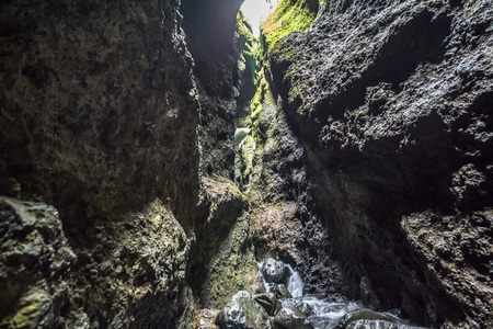 Inside the Raudfeldsgja ravine, Sneafellsnes, Icelandの写真素材
