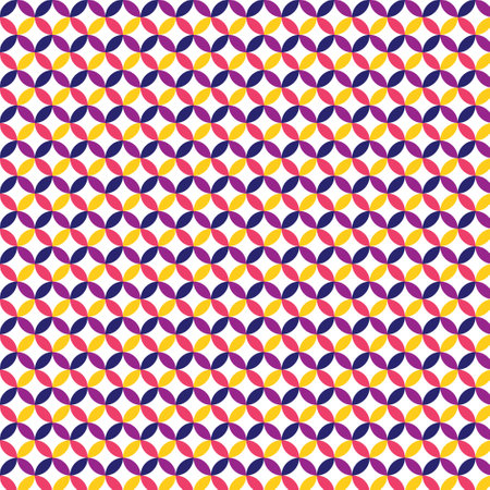 Geometric shaped blue purple red yellow circle seamless vector pattern for wallpaper, background, gift wrapping and various print purposesのイラスト素材