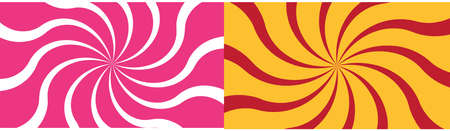 Retro swirl starburst sunburst background vector pattern in pink, yellow, red in a spiralのイラスト素材