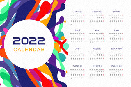 Calendar Template Of 2022 In Colorful Fluid Liquid Shapes And Texturesのイラスト素材