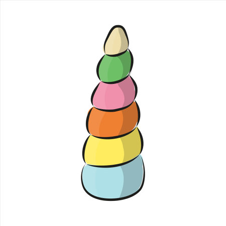 Rainbow Unicorn Horn. Pastel Colored Doodle Style Vector Illustrationのイラスト素材