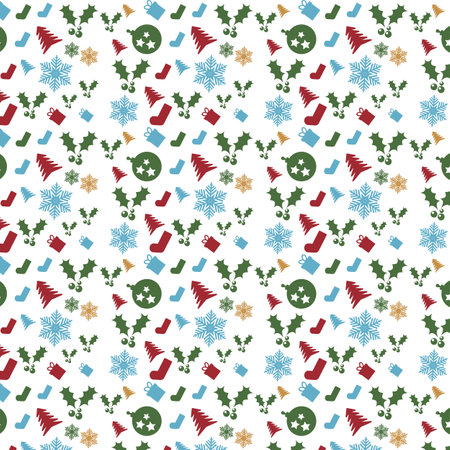 Retro Christmas Doodles Pattern. Beautiful Vector Surface Design For Christmas Textiles, Banners, Wrappers, Wallpapersのイラスト素材