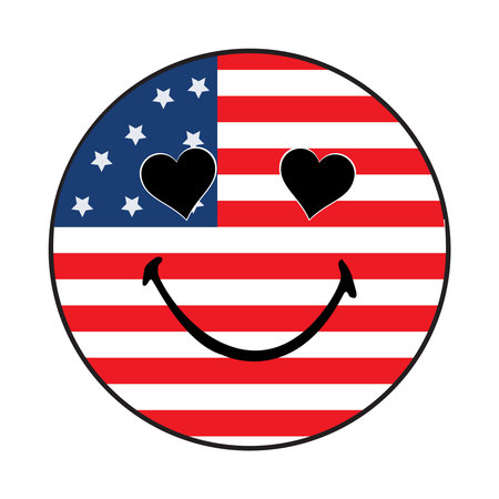 Retro American Flag Smiley Face. Vintage USA Flag Patriotic Smile Faceのイラスト素材