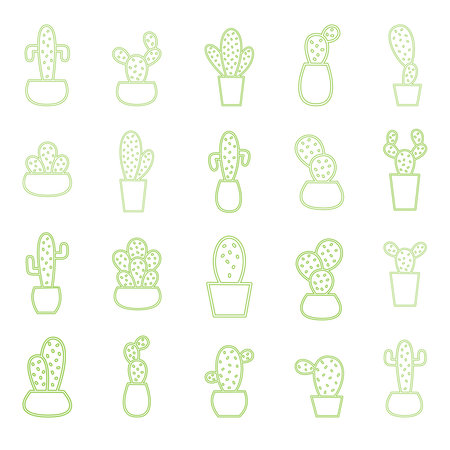 Cactus Line Icon Setのイラスト素材