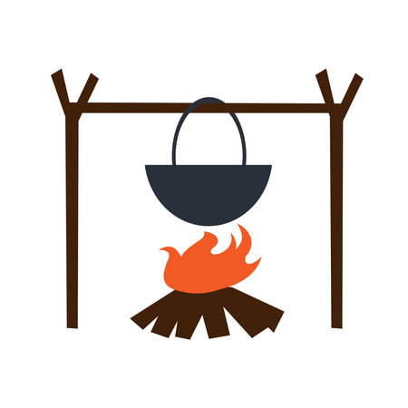 Pot Over Bonfire Icon Vector Illustrationのイラスト素材