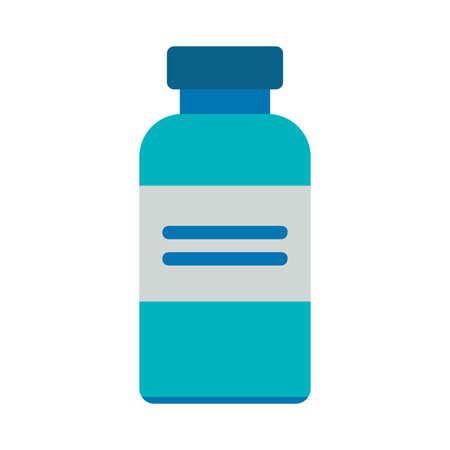 Blue Medicine Bottle With Label Icon Vector Illustrationのイラスト素材
