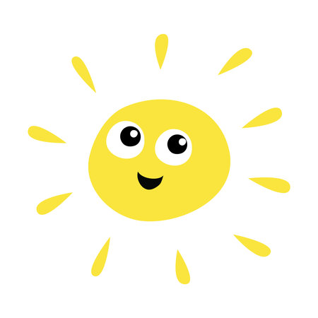 Hand Drawn Smiling Yellow Sun Vector Illustrationのイラスト素材