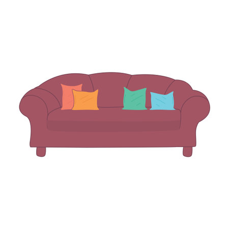 Hand Drawn Sofa Couch With Pillows Illustration