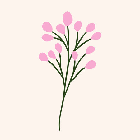 Abstract Green Branch With Pink Flower Illustrationのイラスト素材