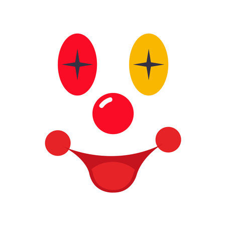 Funny Clown Face with Red and Yellow Eyes, Nose and Big Smile for Party Funのイラスト素材