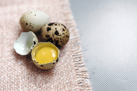 Happy Easter! Festive decoration with quail eggsの写真素材