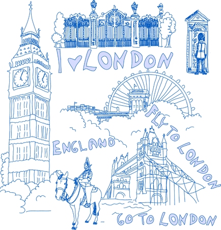 London hand drawn doodlesのイラスト素材